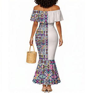 African Ndebele Art Patterns Mermaid Dress Beige Half Style