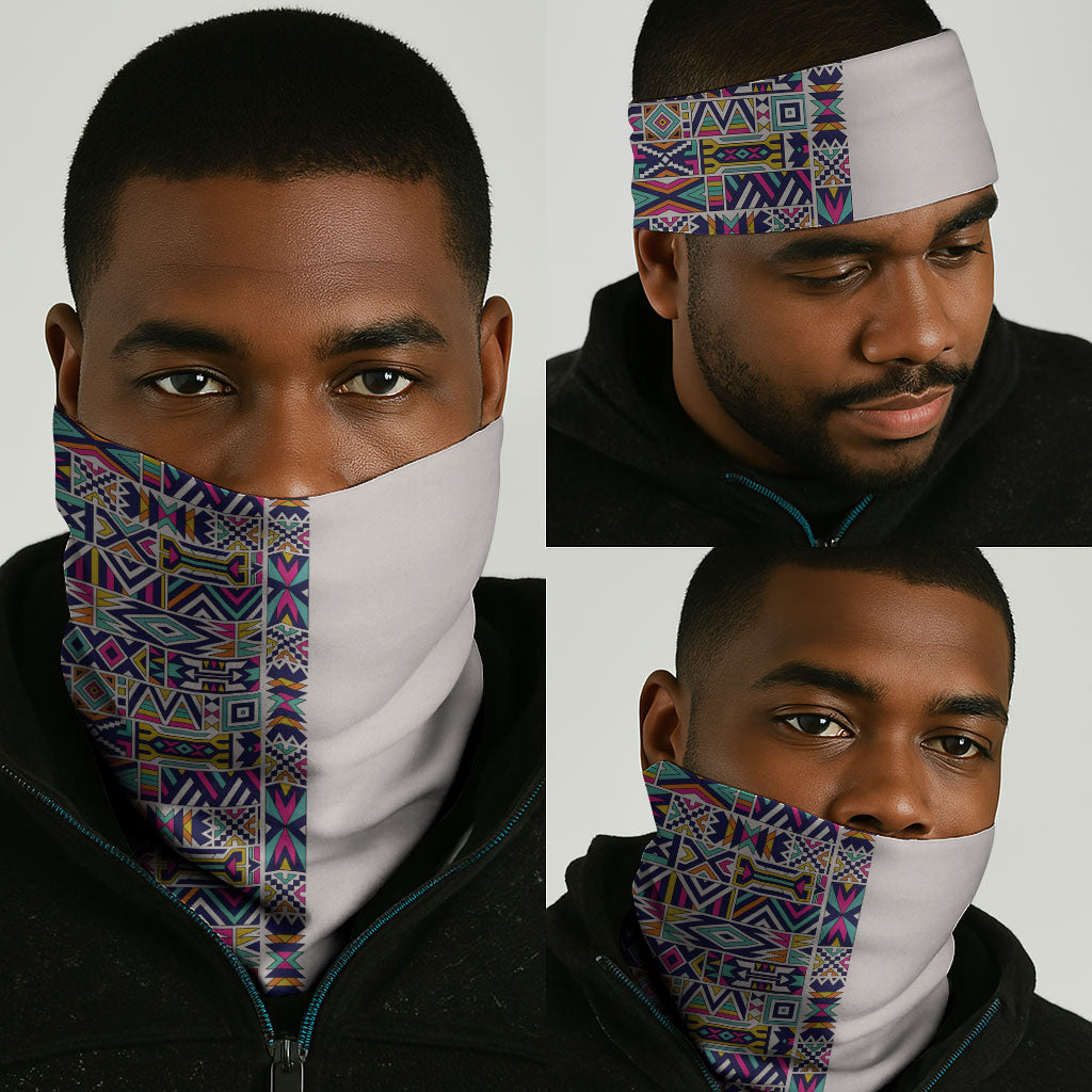 African Ndebele Art Patterns Neck Gaiter Beige Half Style