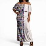 African Ndebele Art Patterns Off Shoulder Maxi Dress Beige Half Style