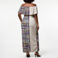 African Ndebele Art Patterns Off Shoulder Maxi Dress Beige Half Style