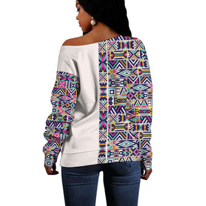 African Ndebele Art Patterns Off Shoulder Sweater Beige Half Style