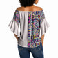 African Ndebele Art Patterns Off Shoulder Wrap Waist Top Beige Half Style