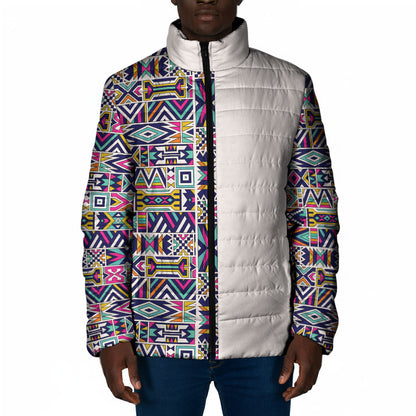 African Ndebele Art Patterns Padded Jacket Beige Half Style