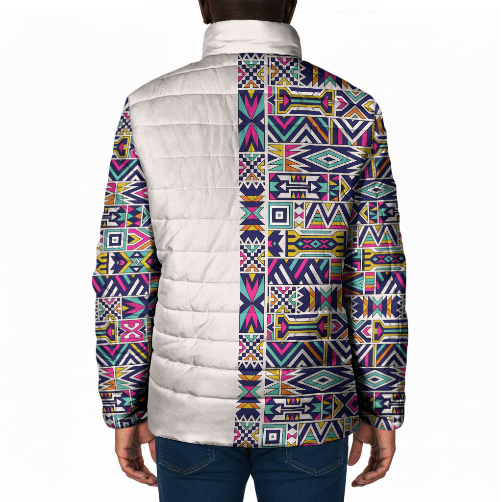 African Ndebele Art Patterns Padded Jacket Beige Half Style