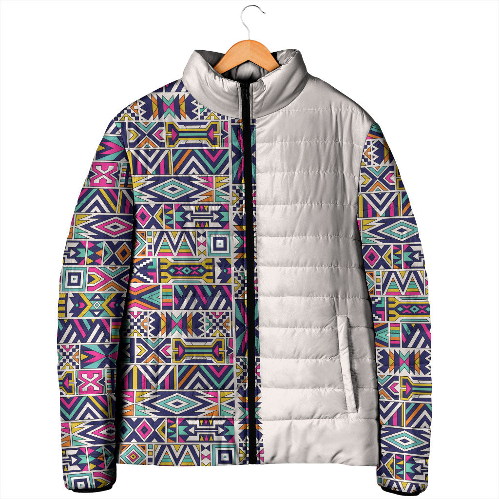 African Ndebele Art Patterns Padded Jacket Beige Half Style