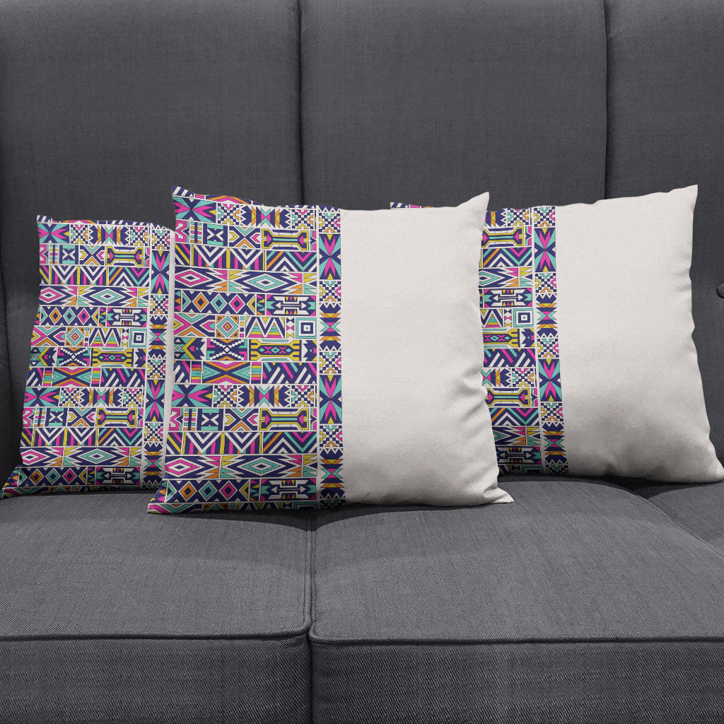 African Ndebele Art Patterns Pillow Cover Beige Half Style