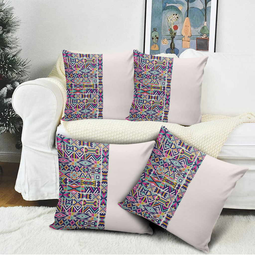 African Ndebele Art Patterns Pillow Cover Beige Half Style