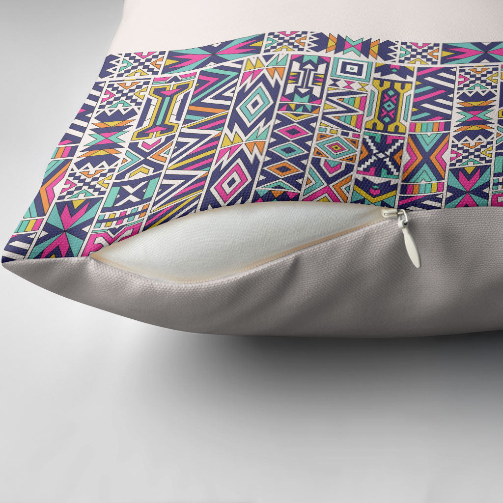 African Ndebele Art Patterns Pillow Cover Beige Half Style