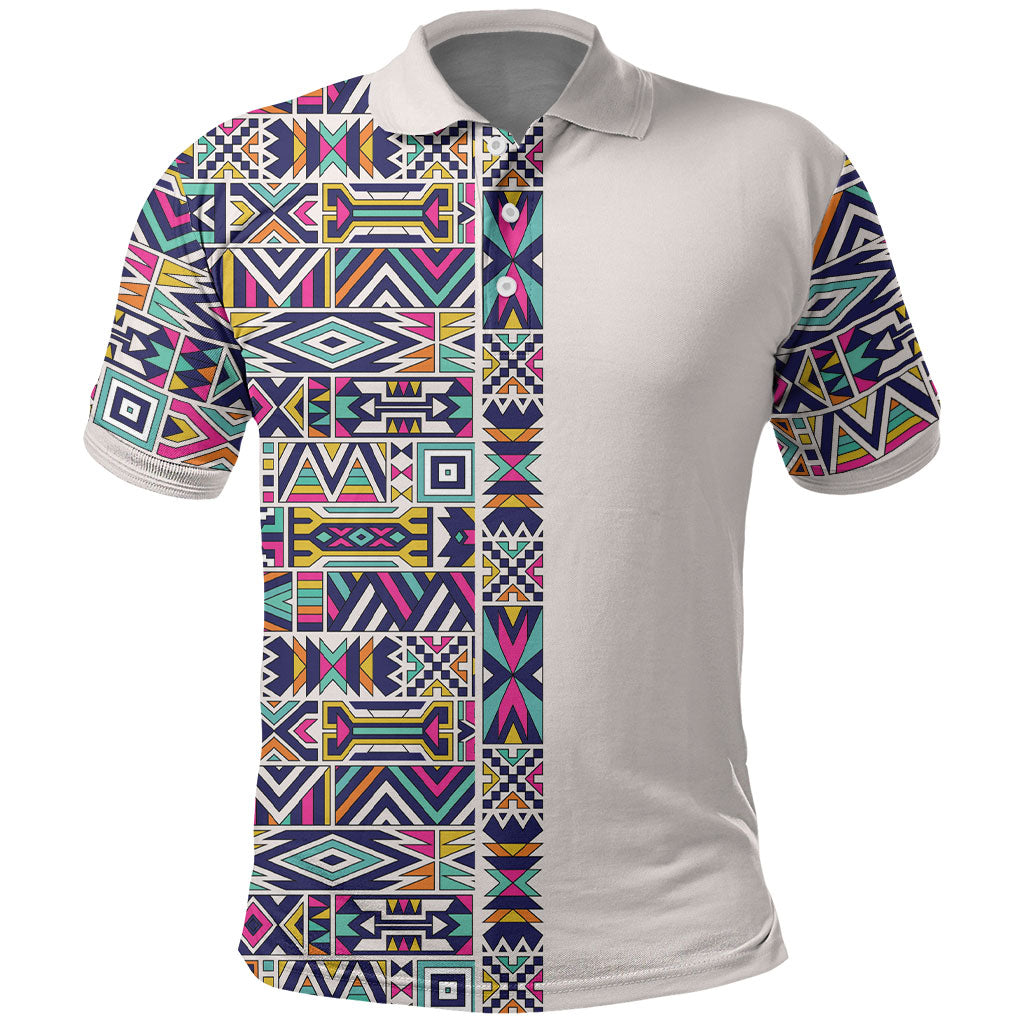 African Ndebele Art Patterns Polo Shirt Beige Half Style