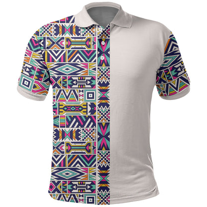 African Ndebele Art Patterns Polo Shirt Beige Half Style