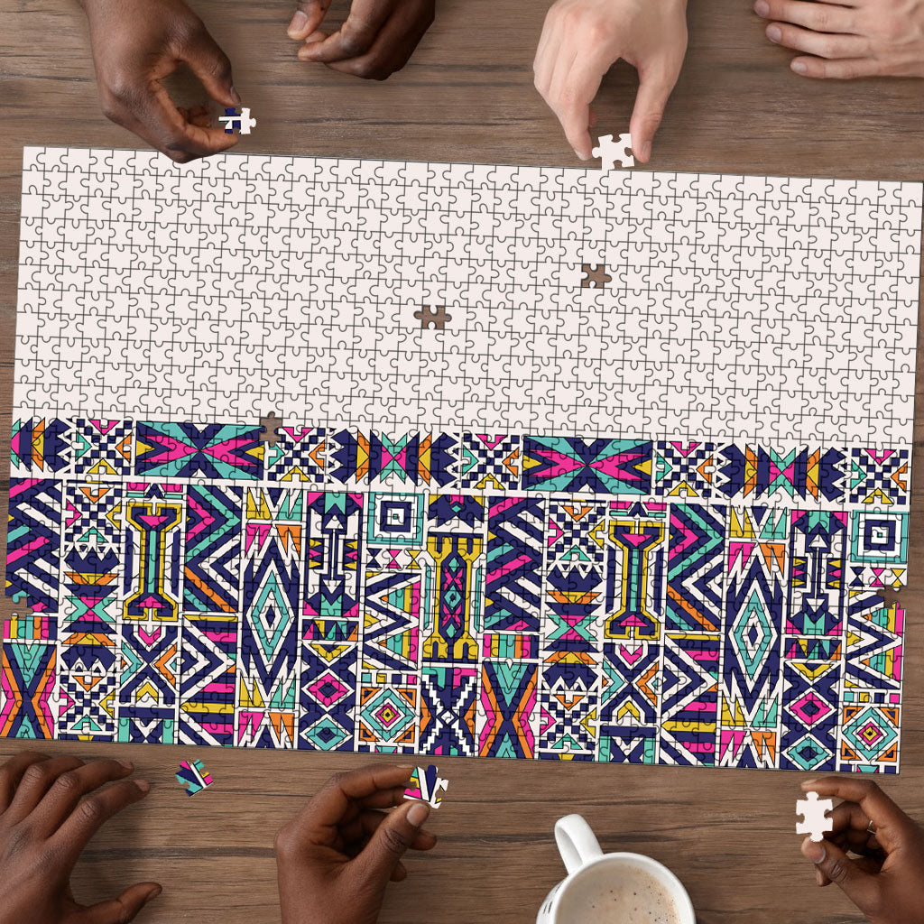 African Ndebele Art Patterns Puzzle Beige Half Style