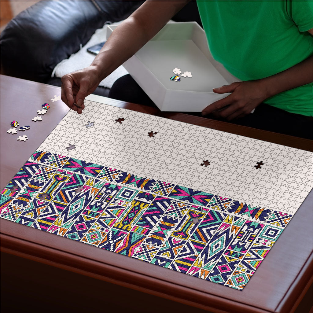 African Ndebele Art Patterns Puzzle Beige Half Style