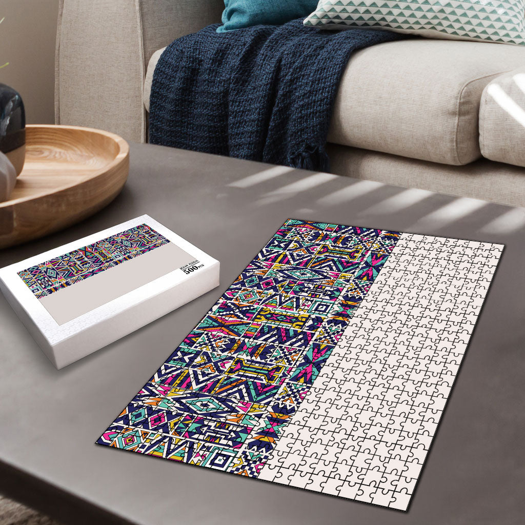 African Ndebele Art Patterns Puzzle Beige Half Style
