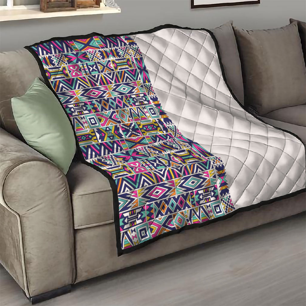 African Ndebele Art Patterns Quilt Beige Half Style