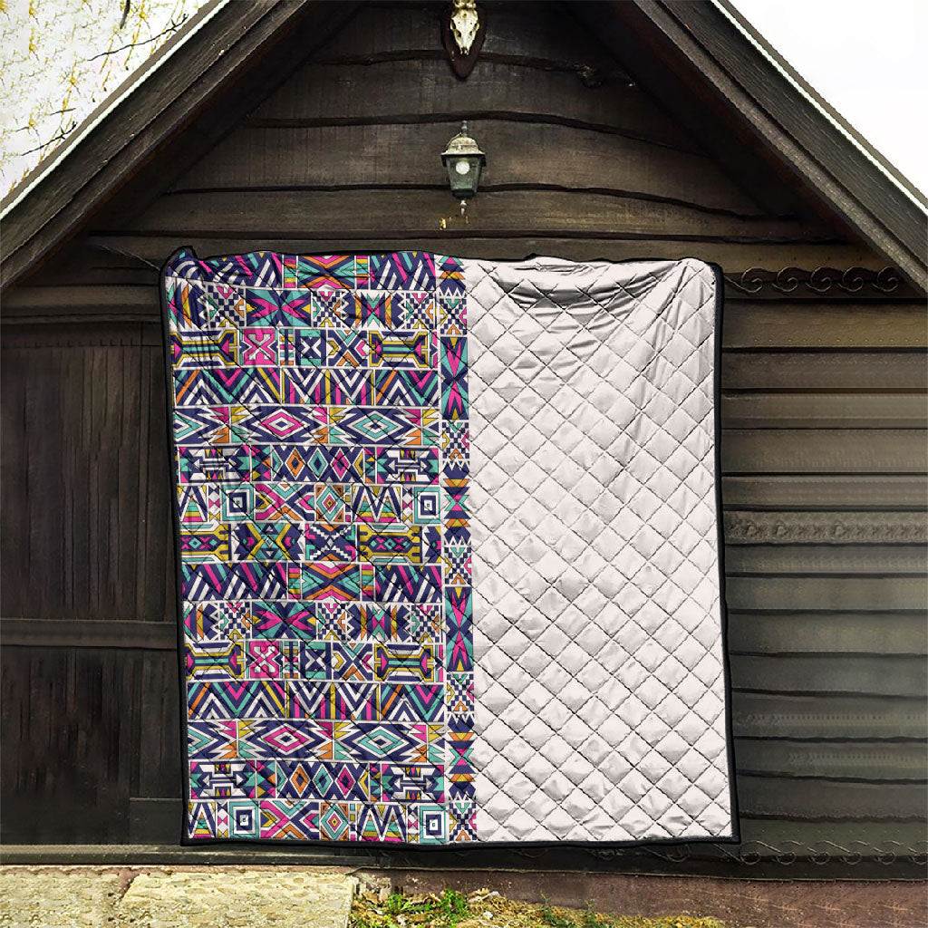 African Ndebele Art Patterns Quilt Beige Half Style