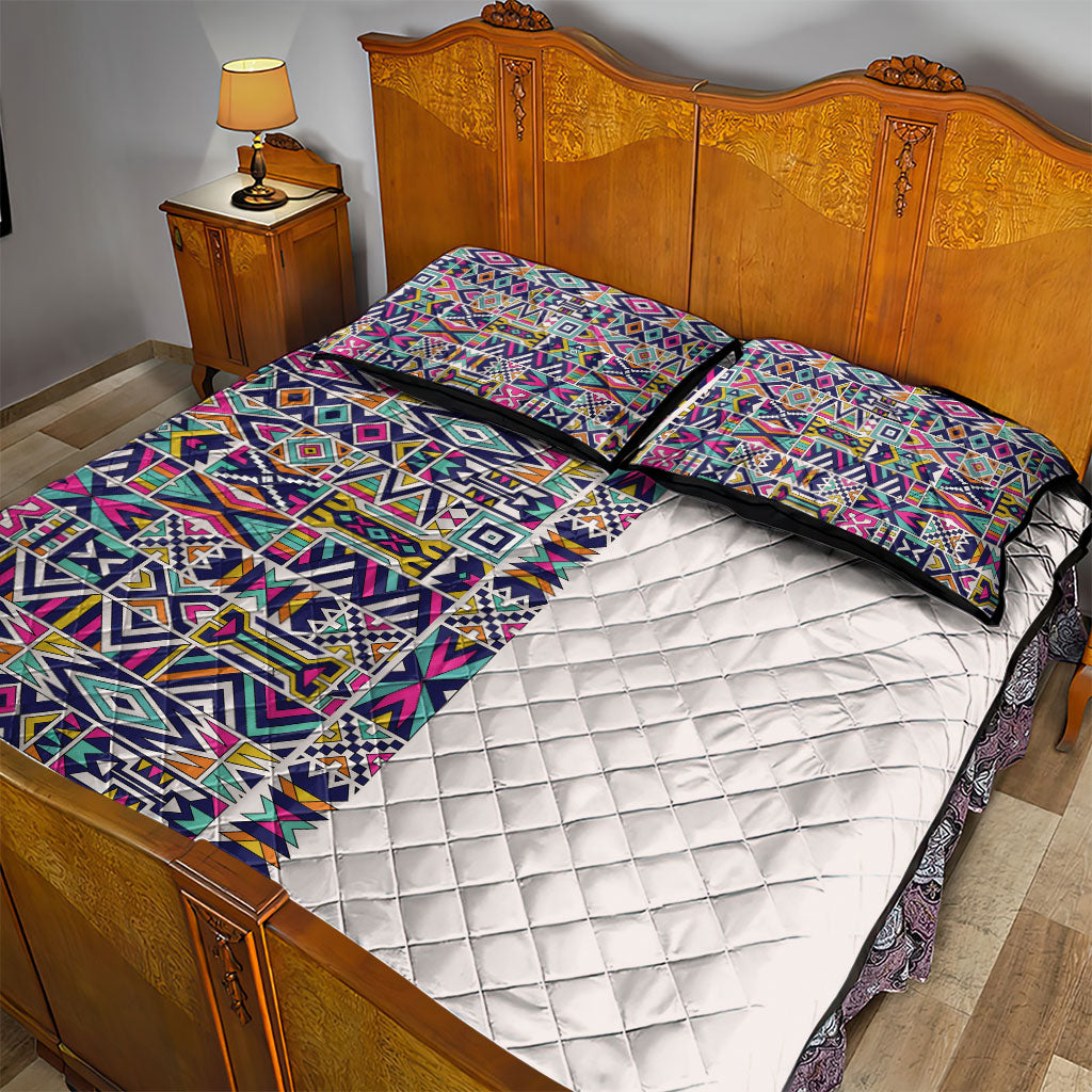 African Ndebele Art Patterns Quilt Bed Set Beige Half Style