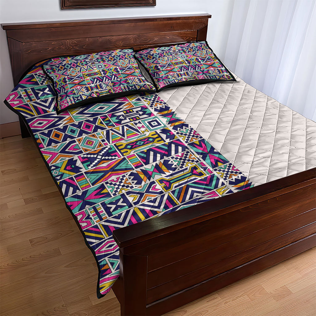 African Ndebele Art Patterns Quilt Bed Set Beige Half Style