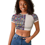 African Ndebele Art Patterns Raglan Cropped T shirt Beige Half Style