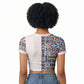 African Ndebele Art Patterns Raglan Cropped T shirt Beige Half Style