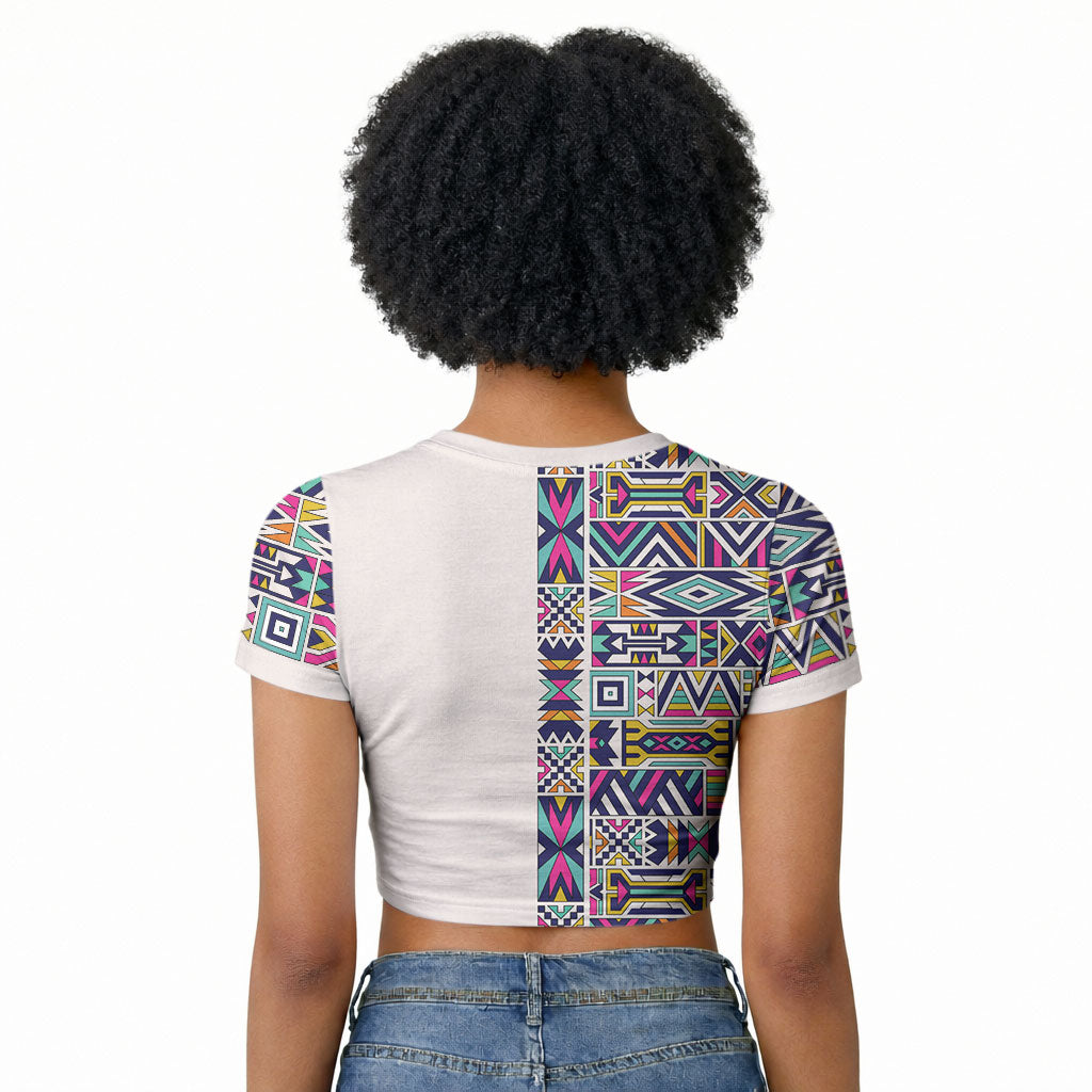African Ndebele Art Patterns Raglan Cropped T shirt Beige Half Style