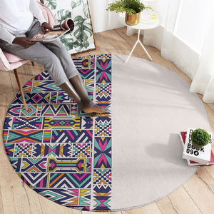 African Ndebele Art Patterns Round Carpet Beige Half Style
