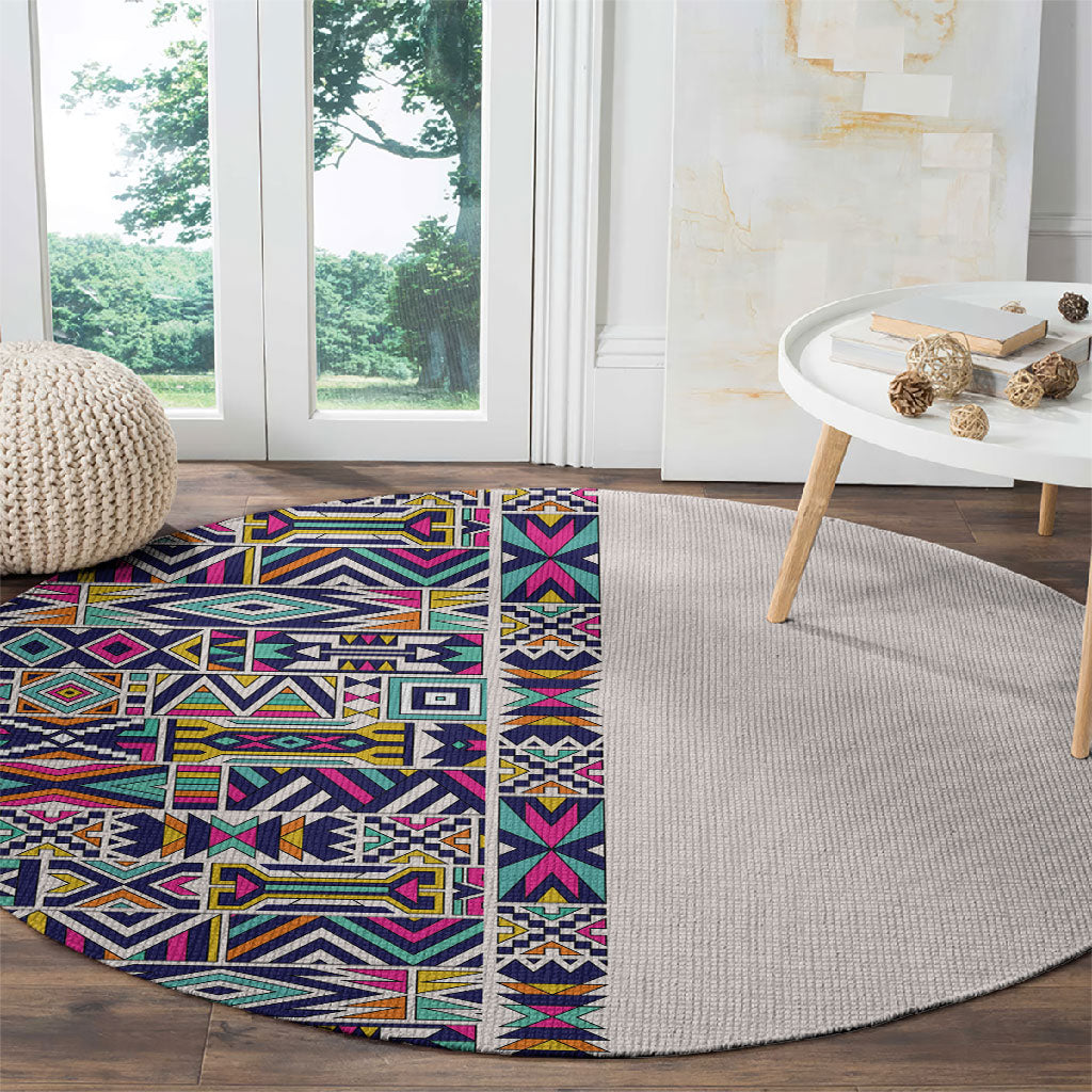 African Ndebele Art Patterns Round Carpet Beige Half Style