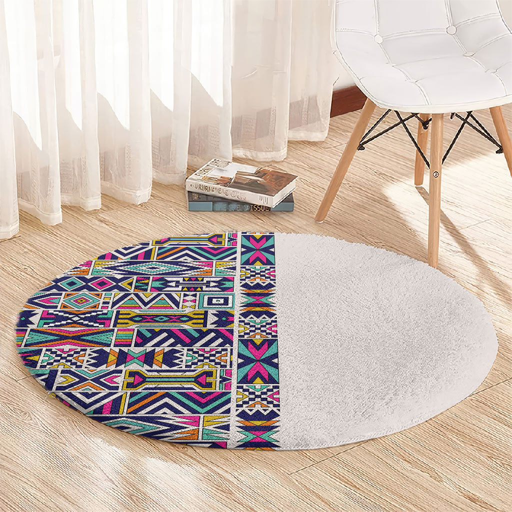 African Ndebele Art Patterns Round Carpet Beige Half Style