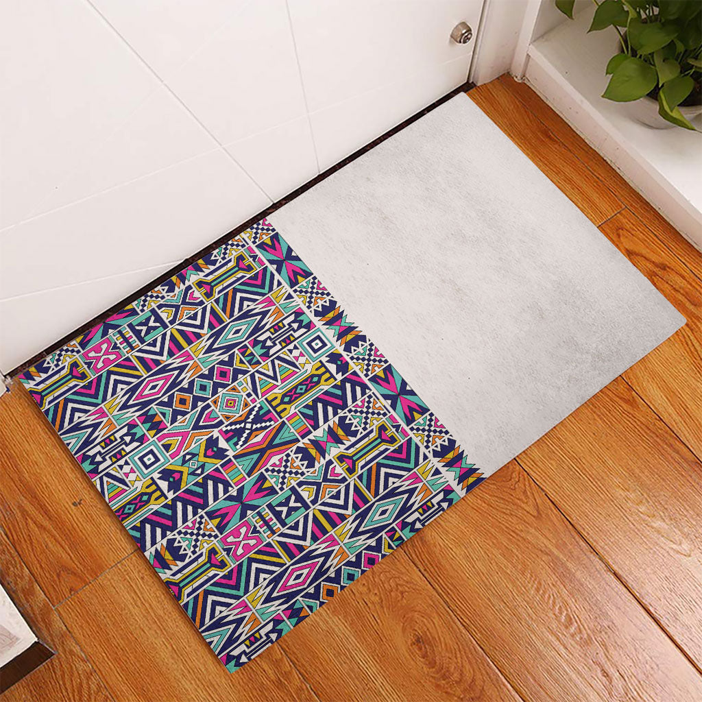 African Ndebele Art Patterns Rubber Doormat Beige Half Style