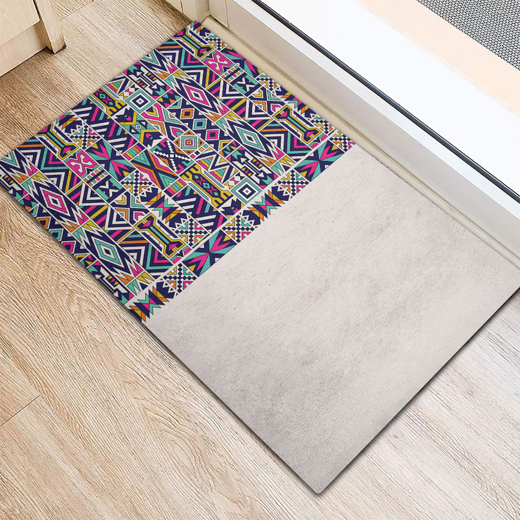 African Ndebele Art Patterns Rubber Doormat Beige Half Style