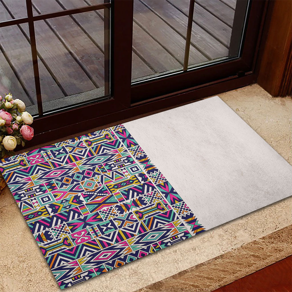 African Ndebele Art Patterns Rubber Doormat Beige Half Style