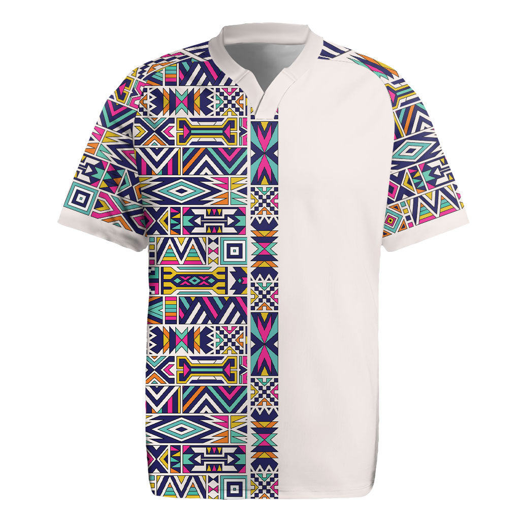 African Ndebele Art Patterns Rugby Jersey Beige Half Style