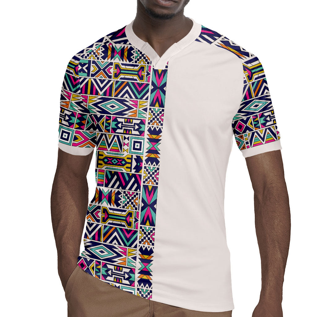 African Ndebele Art Patterns Rugby Jersey Beige Half Style