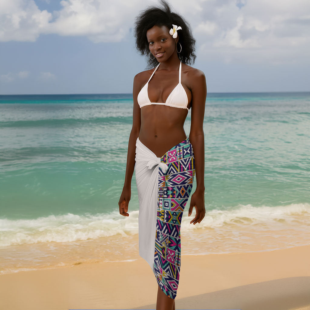 African Ndebele Art Patterns Sarong Beige Half Style