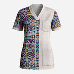 African Ndebele Art Patterns Scrub Top Beige Half Style