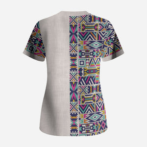 African Ndebele Art Patterns Scrub Top Beige Half Style