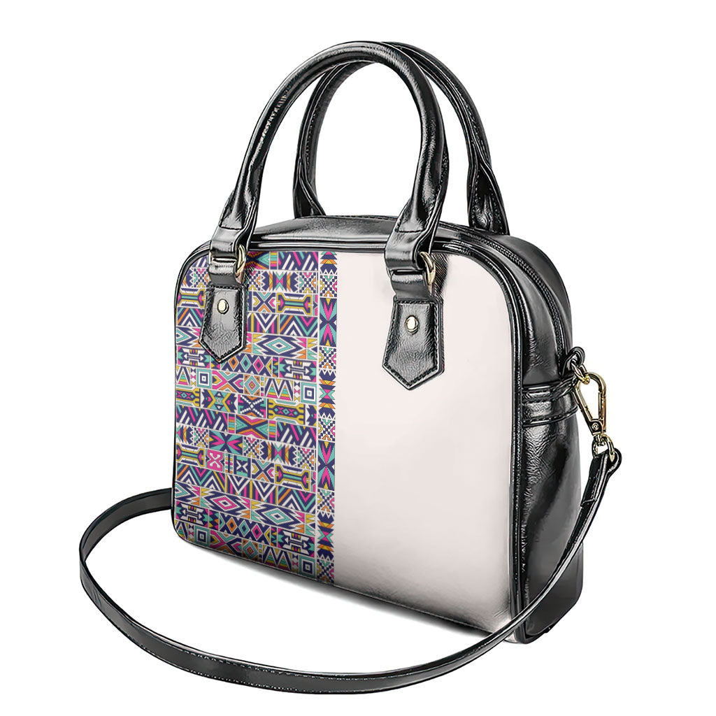 African Ndebele Art Patterns Shoulder Handbag Beige Half Style