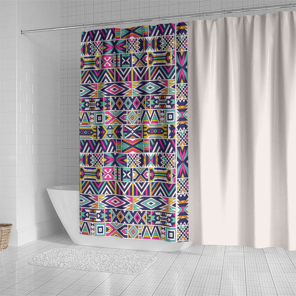 African Ndebele Art Patterns Shower Curtain Beige Half Style