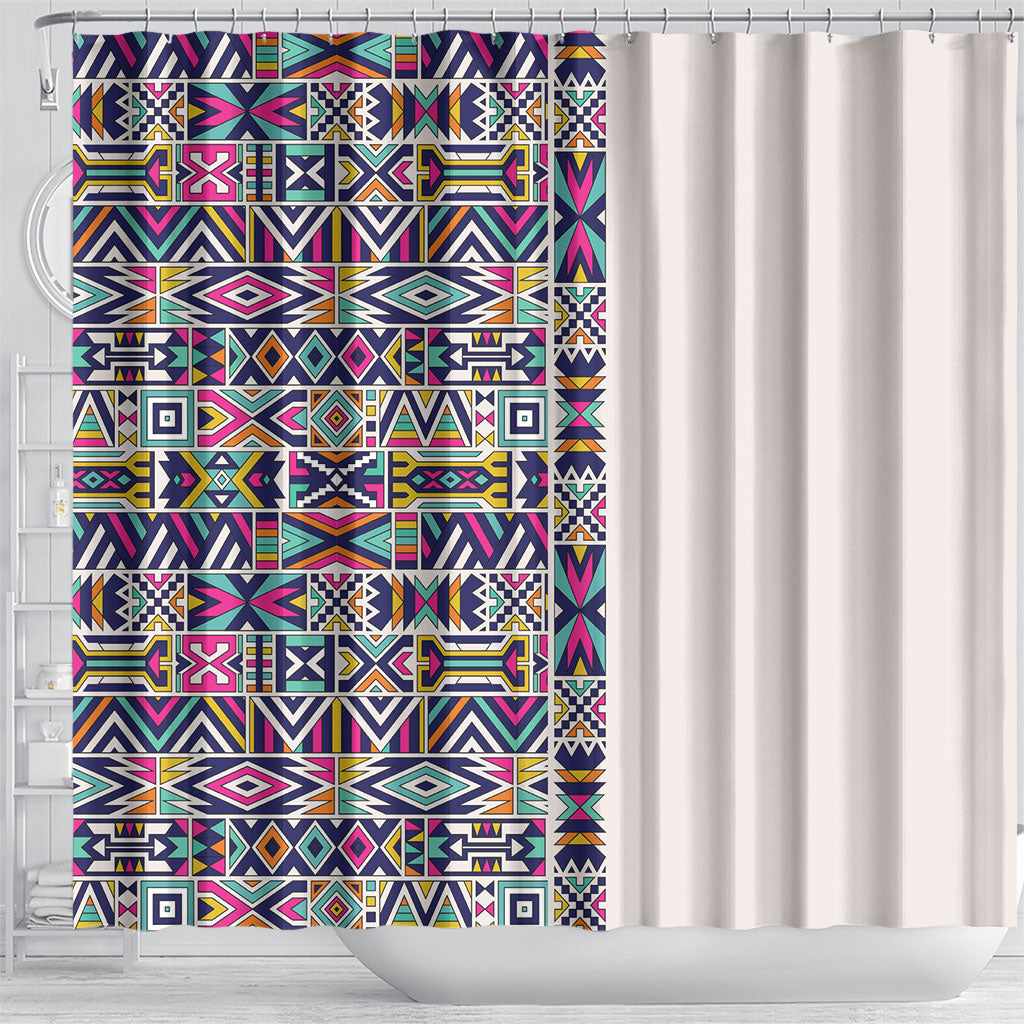 African Ndebele Art Patterns Shower Curtain Beige Half Style