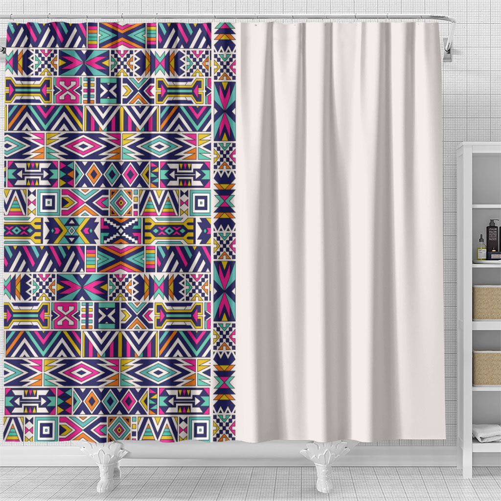 African Ndebele Art Patterns Shower Curtain Beige Half Style