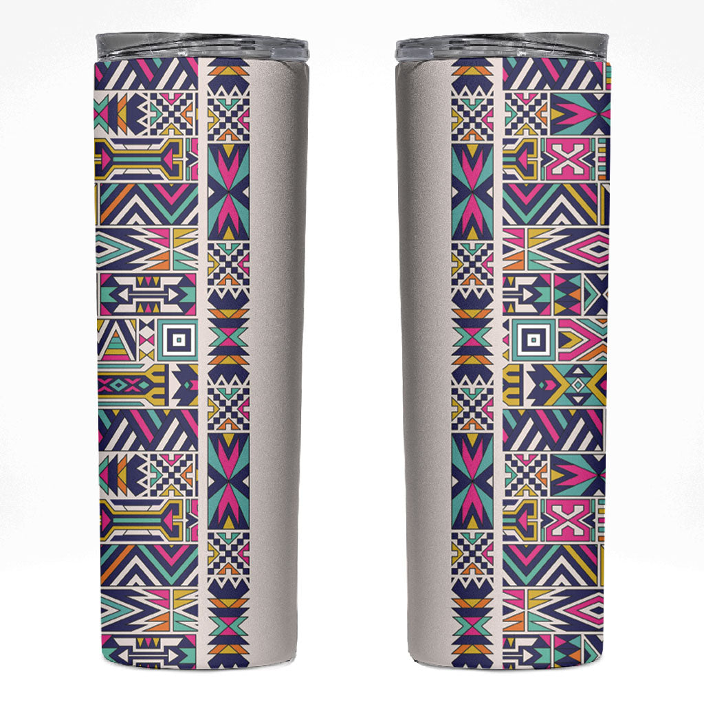 African Ndebele Art Patterns Skinny Tumbler Beige Half Style