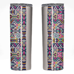 African Ndebele Art Patterns Skinny Tumbler Beige Half Style