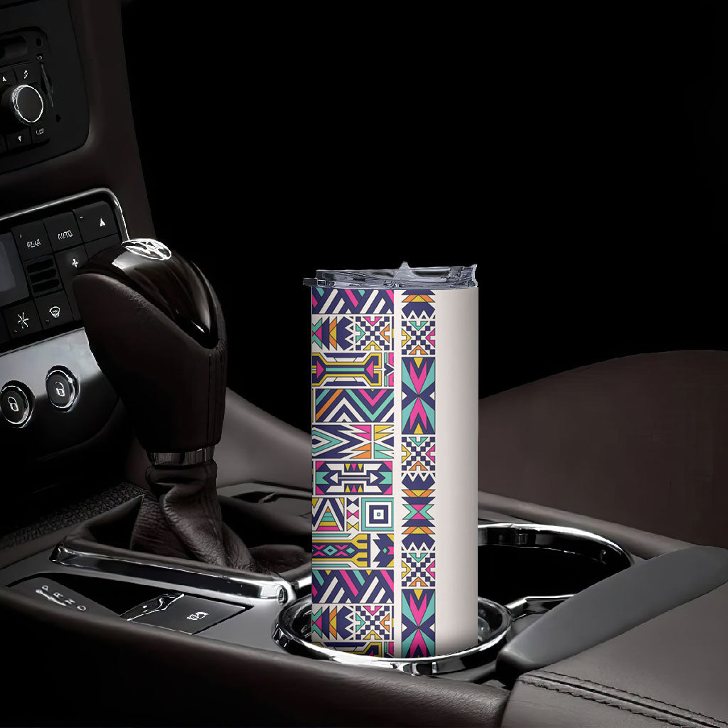 African Ndebele Art Patterns Skinny Tumbler Beige Half Style