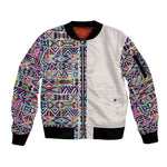 African Ndebele Art Patterns Sleeve Zip Bomber Jacket Beige Half Style