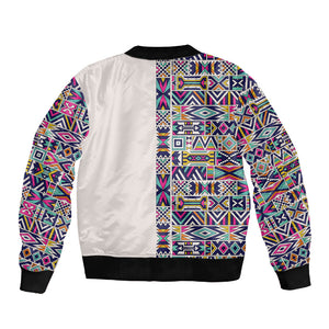 African Ndebele Art Patterns Sleeve Zip Bomber Jacket Beige Half Style