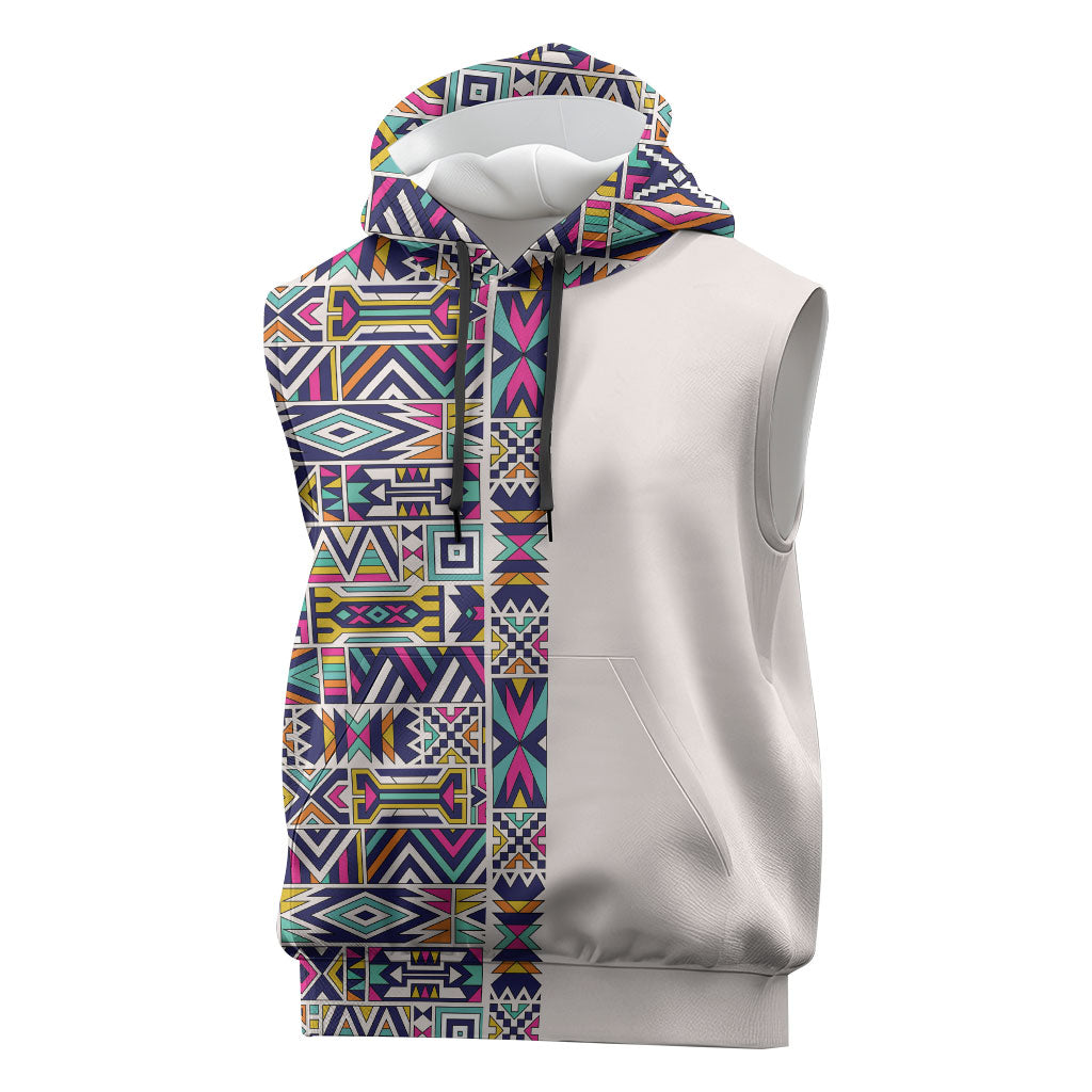 African Ndebele Art Patterns Sleeveless Hoodie Beige Half Style