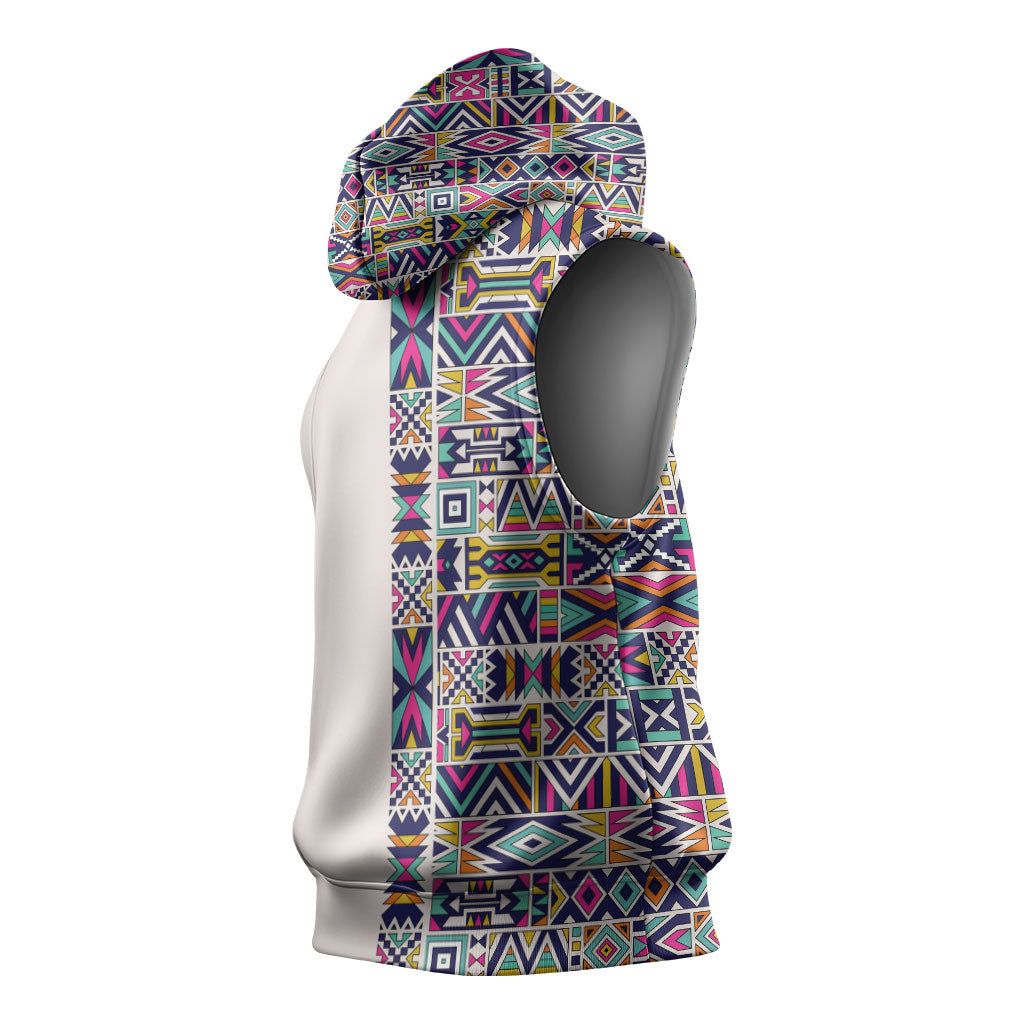 African Ndebele Art Patterns Sleeveless Hoodie Beige Half Style