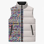 African Ndebele Art Patterns Sleeveless Puffer Jacket Beige Half Style