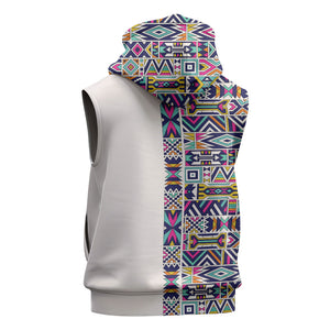 African Ndebele Art Patterns Sleeveless Zip Hoodie Beige Half Style