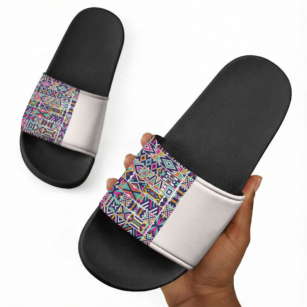African Ndebele Art Patterns Slide Sandals Beige Half Style