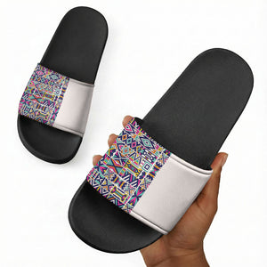 African Ndebele Art Patterns Slide Sandals Beige Half Style